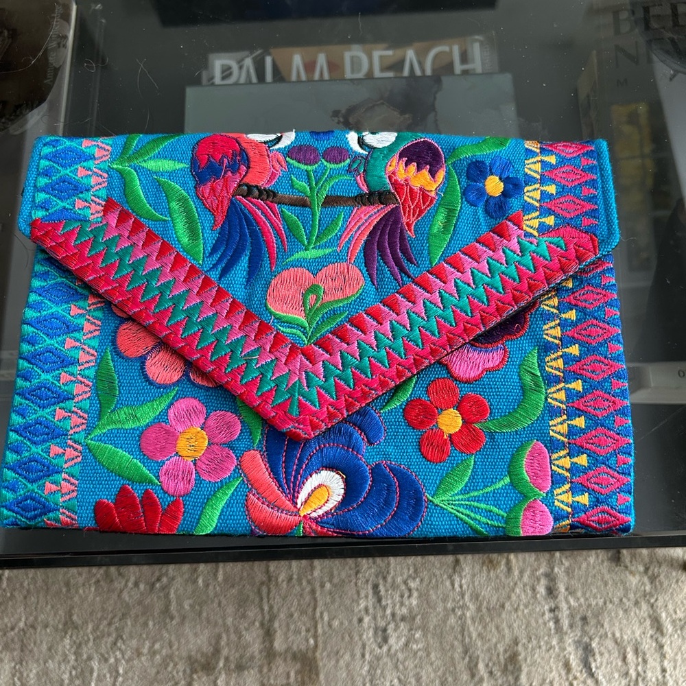 Handmade Vibrant Floral Embroidered Clutch